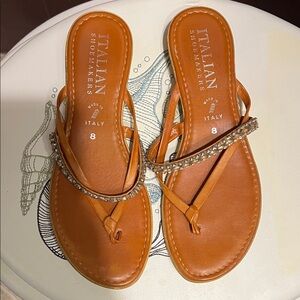 Italian Shoemakers Cognac Beaded Thong Sandals